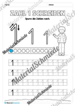 Arbeitsheft: Zahl 1 schreiben lernen (Arbeitsblatt 03)
