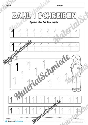 Arbeitsheft: Zahl 1 schreiben lernen (Arbeitsblatt 04)