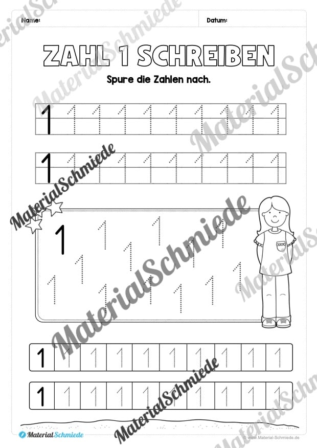Arbeitsheft: Zahl 1 schreiben lernen (Arbeitsblatt 04)