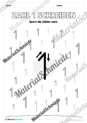 Arbeitsheft: Zahl 1 schreiben lernen (Arbeitsblatt 09)
