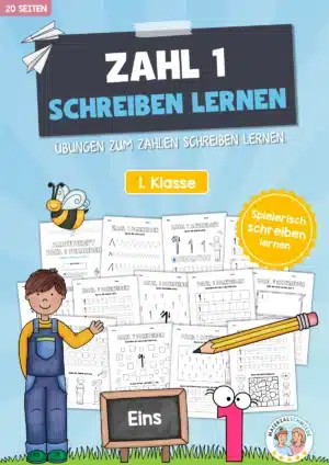 Arbeitsheft: Zahl 1 schreiben lernen (20 Arbeitsblätter)