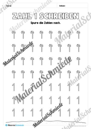 Arbeitsheft: Zahl 1 schreiben lernen (20 Arbeitsblätter) – Arbeitsblatt 07 Arbeitsheft: Zahl 1 schreiben lernen (20 Arbeitsblätter) – Arbeitsblatt 07