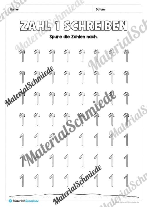 Arbeitsheft: Zahl 1 schreiben lernen (20 Arbeitsblätter) - Arbeitsblatt 07