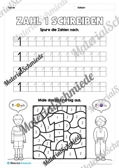 Arbeitsheft: Zahl 1 schreiben lernen (20 Arbeitsblätter) - Arbeitsblatt 08