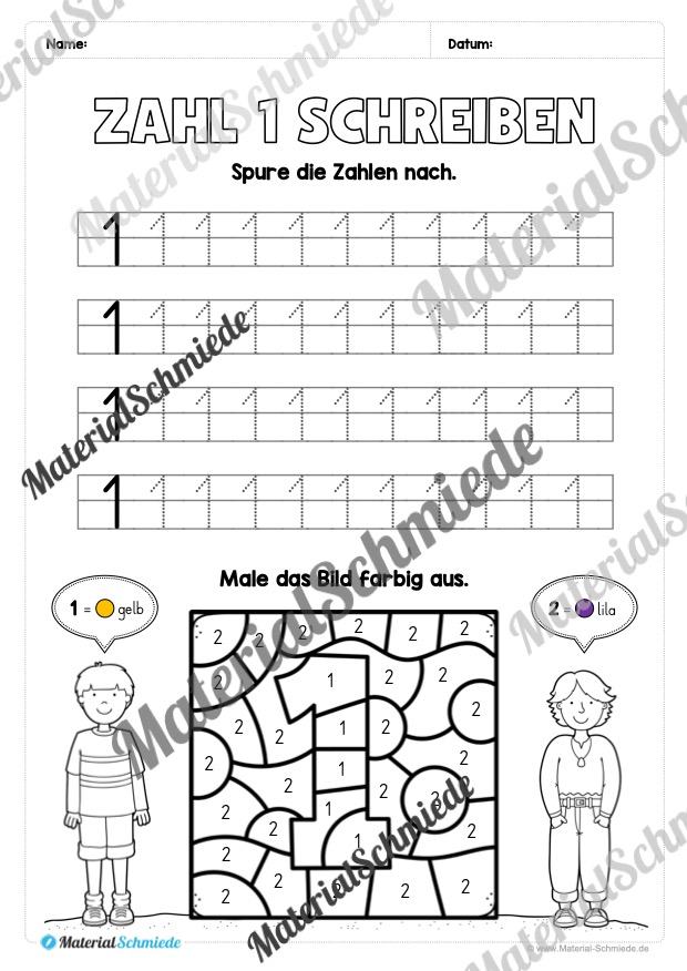 Arbeitsheft: Zahl 1 schreiben lernen (20 Arbeitsblätter) – Arbeitsblatt 08 Arbeitsheft: Zahl 1 schreiben lernen (20 Arbeitsblätter) – Arbeitsblatt 08