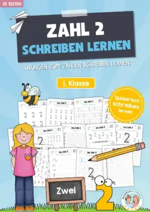 Arbeitsheft: Zahl 2 schreiben lernen (25 Arbeitsblätter)