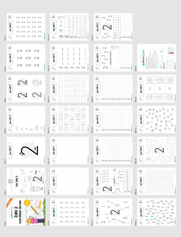 Zahl 2 schreiben lernen (Überblick)