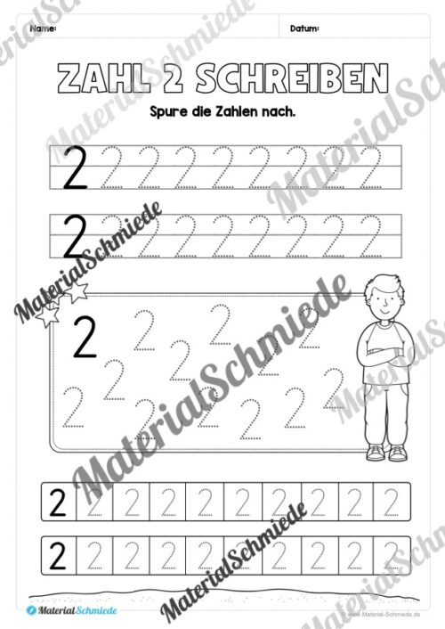 Arbeitsheft: Zahl 2 schreiben lernen (20 Arbeitsblätter) - Arbeitsblatt 04