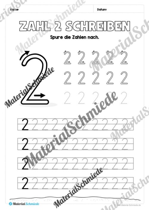 Arbeitsheft: Zahl 2 schreiben lernen (20 Arbeitsblätter) - Arbeitsblatt 05