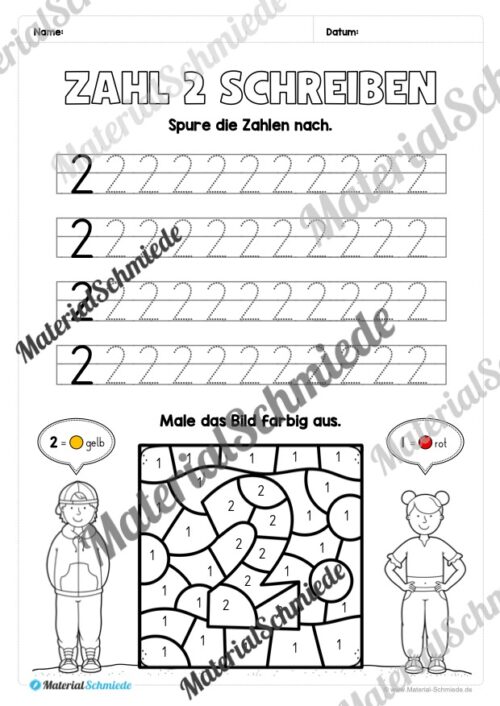 Arbeitsheft: Zahl 2 schreiben lernen (20 Arbeitsblätter) - Arbeitsblatt 07