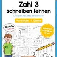 Arbeitsheft: Zahl 3 schreiben lernen (20 Arbeitsblätter)