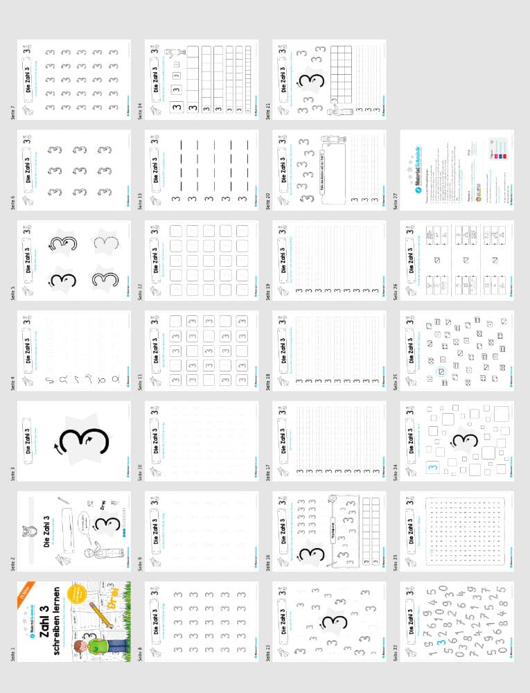 Zahl 3 schreiben lernen (Überblick)