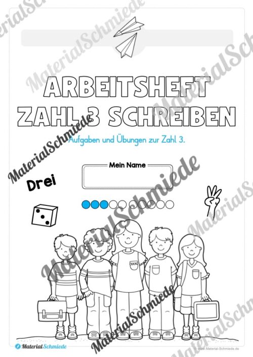 Arbeitsheft: Zahl 3 schreiben lernen (20 Arbeitsblätter) - Arbeitsblatt 01