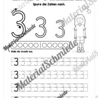 Arbeitsheft: Zahl 3 schreiben lernen (20 Arbeitsblätter) - Arbeitsblatt 03
