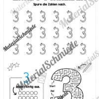 Arbeitsheft: Zahl 3 schreiben lernen (20 Arbeitsblätter) - Arbeitsblatt 06