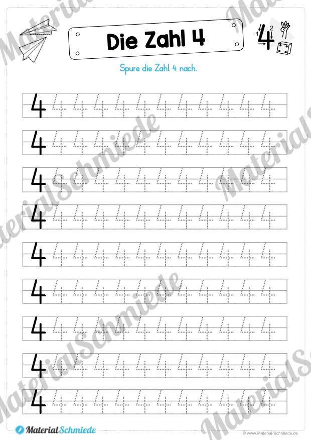 Zahl 4 schreiben lernen (Vorschau 07)