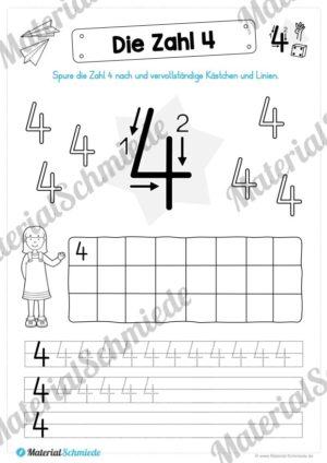 Zahl 4 schreiben lernen (Vorschau 09)