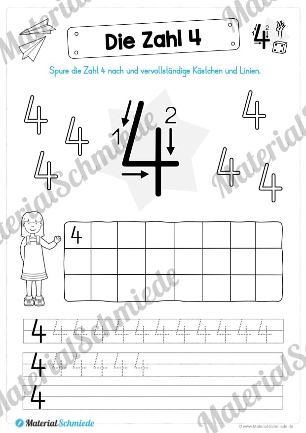 Zahl 4 schreiben lernen (Vorschau 09)