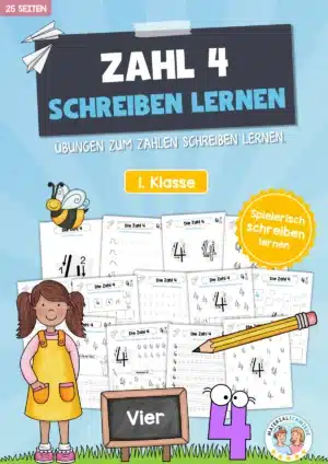 Arbeitsheft: Zahl 4 schreiben lernen (25 Arbeitsblätter)