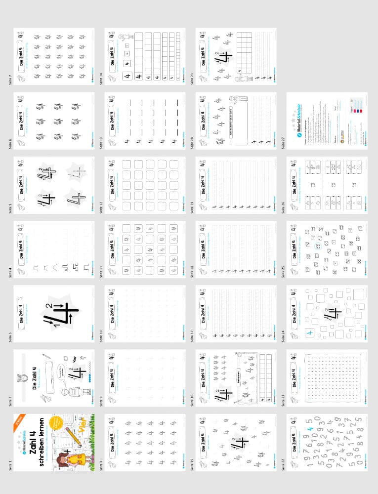 Zahl 4 schreiben lernen (Überblick)