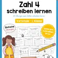 Arbeitsheft: Zahl 4 schreiben lernen (20 Arbeitsblätter)