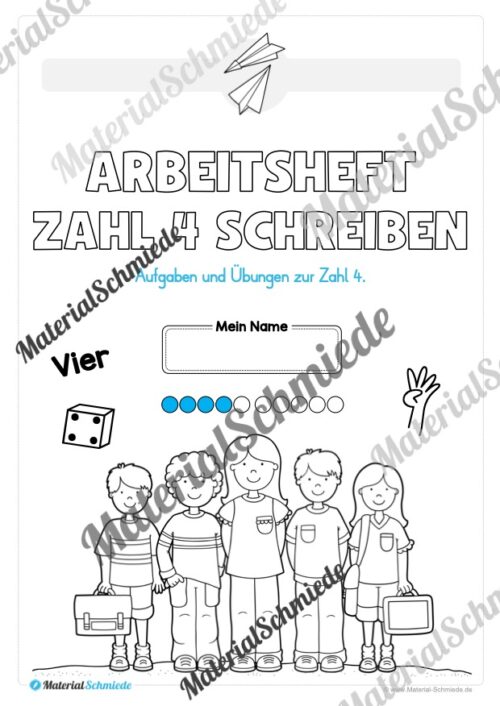 Arbeitsheft: Zahl 4 schreiben lernen (20 Arbeitsblätter) - Arbeitsblatt 01
