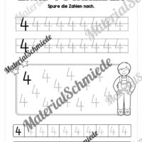 Arbeitsheft: Zahl 4 schreiben lernen (20 Arbeitsblätter) - Arbeitsblatt 04