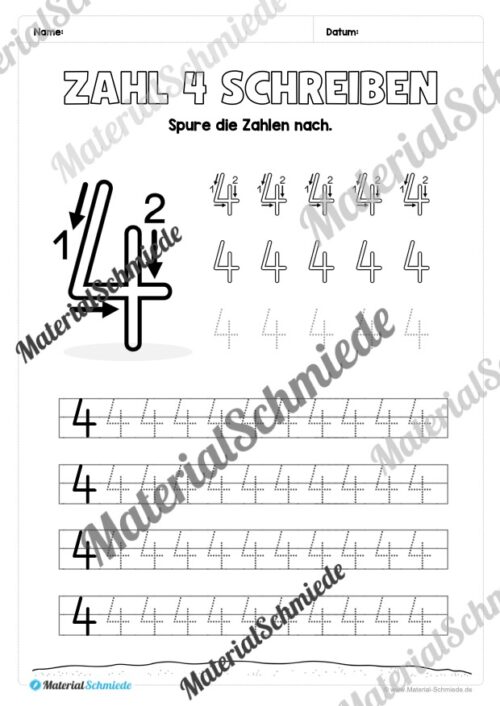Arbeitsheft: Zahl 4 schreiben lernen (20 Arbeitsblätter) - Arbeitsblatt 05