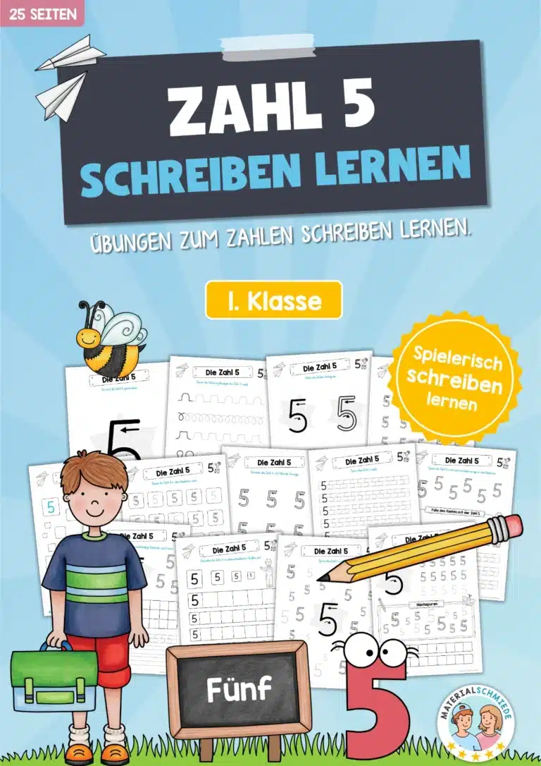 Arbeitsheft: Zahl 5 schreiben lernen (25 Arbeitsblätter)