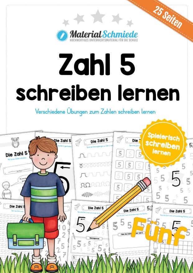 Zahl 5 schreiben lernen (25 Arbeitsblätter)