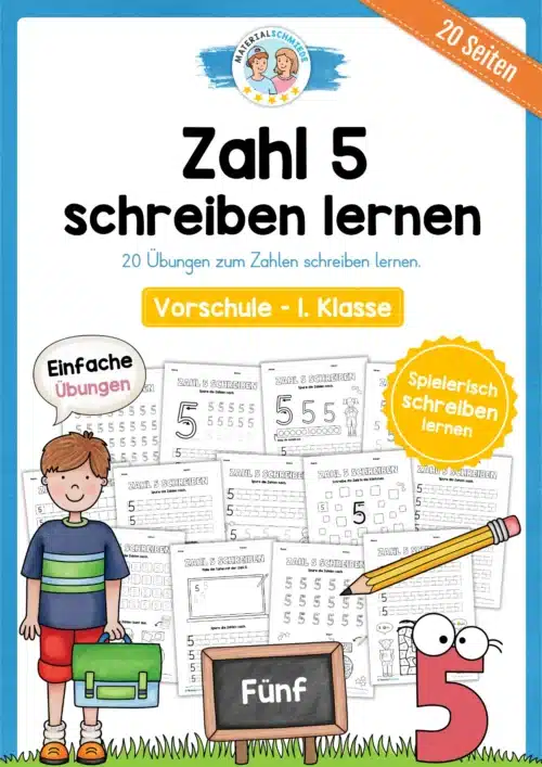 Arbeitsheft: Zahl 5 schreiben lernen (20 Arbeitsblätter)