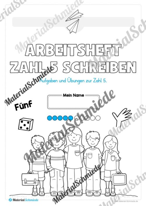 Arbeitsheft: Zahl 5 schreiben lernen (20 Arbeitsblätter) - Arbeitsblatt 01