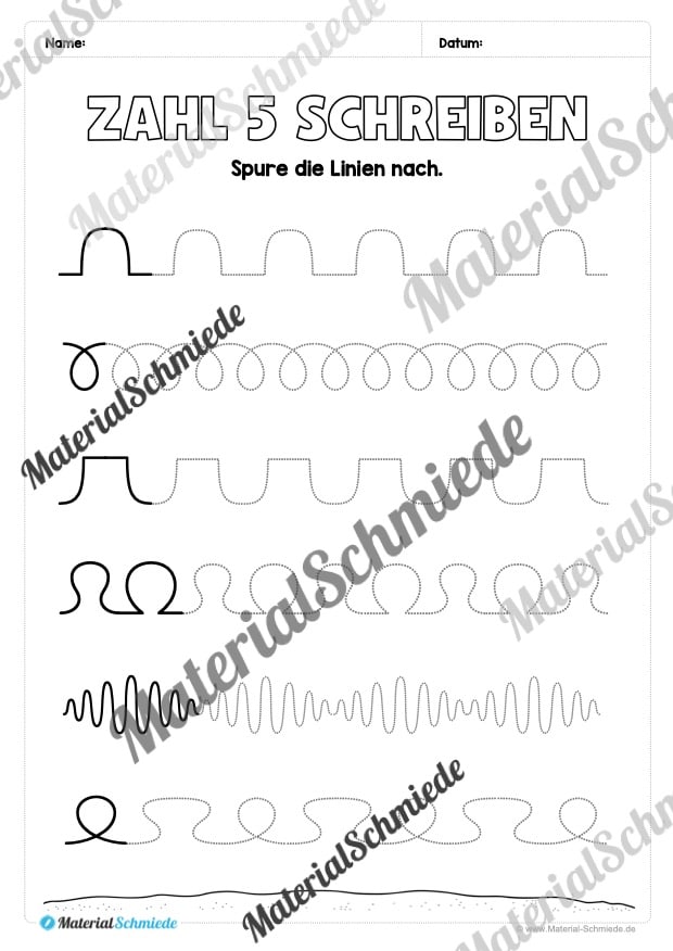 Arbeitsheft: Zahl 5 schreiben lernen (20 Arbeitsblätter) – Arbeitsblatt 02 Arbeitsheft: Zahl 5 schreiben lernen (20 Arbeitsblätter) – Arbeitsblatt 02