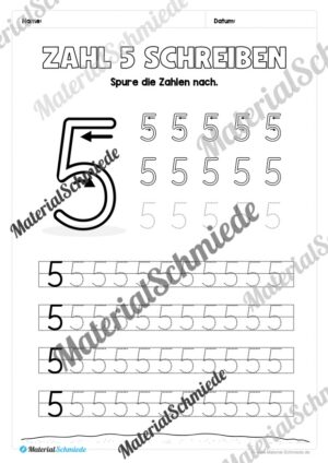 Arbeitsheft: Zahl 5 schreiben lernen (20 Arbeitsblätter) – Arbeitsblatt 05 Arbeitsheft: Zahl 5 schreiben lernen (20 Arbeitsblätter) – Arbeitsblatt 05