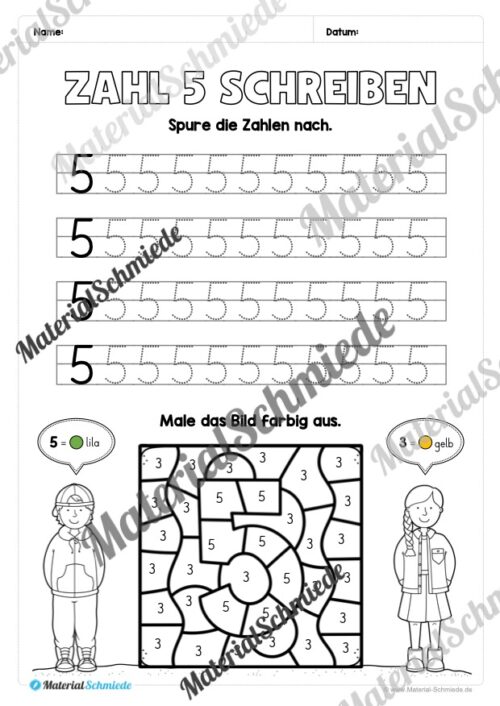 Arbeitsheft: Zahl 5 schreiben lernen (20 Arbeitsblätter) - Arbeitsblatt 07