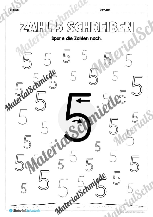 Arbeitsheft: Zahl 5 schreiben lernen (20 Arbeitsblätter) – Arbeitsblatt 08 Arbeitsheft: Zahl 5 schreiben lernen (20 Arbeitsblätter) – Arbeitsblatt 08