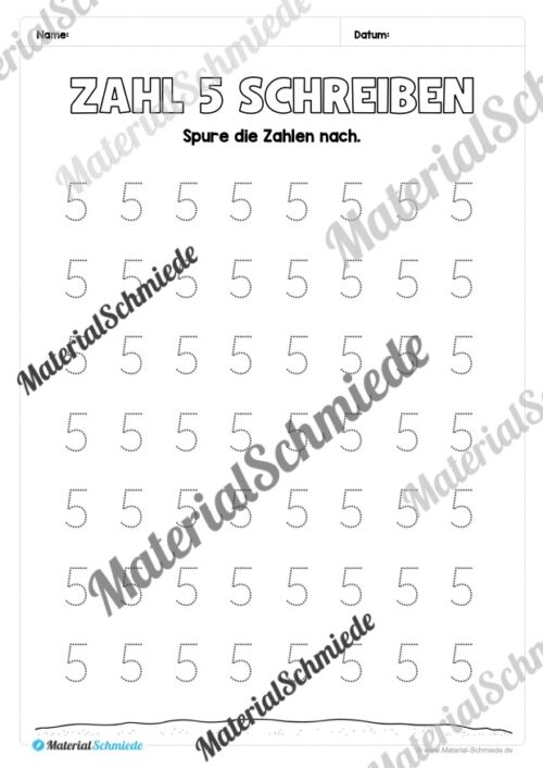 Arbeitsheft: Zahl 5 schreiben lernen (20 Arbeitsblätter) - Arbeitsblatt 10