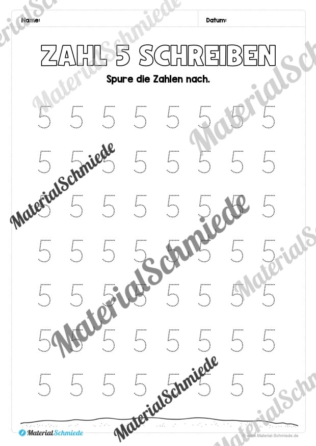 Arbeitsheft: Zahl 5 schreiben lernen (20 Arbeitsblätter) – Arbeitsblatt 10 Arbeitsheft: Zahl 5 schreiben lernen (20 Arbeitsblätter) – Arbeitsblatt 10