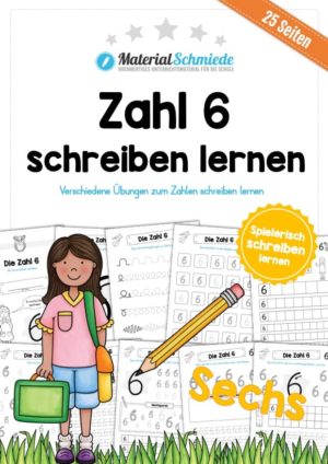 Zahl 6 schreiben lernen (25 Arbeitsblätter)