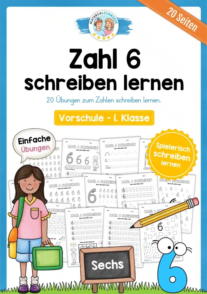 Arbeitsheft: Zahl 6 schreiben lernen (20 Arbeitsblätter)