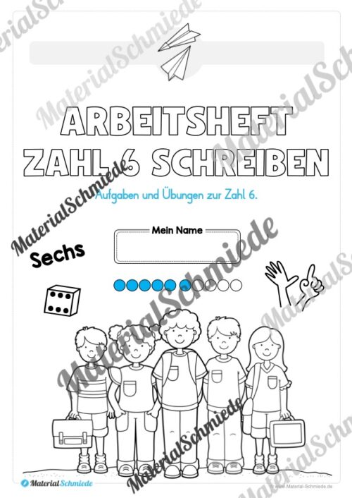 Arbeitsheft: Zahl 6 schreiben lernen (20 Arbeitsblätter) - Arbeitsblatt 01