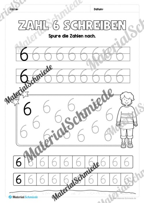 Arbeitsheft: Zahl 6 schreiben lernen (20 Arbeitsblätter) - Arbeitsblatt 04