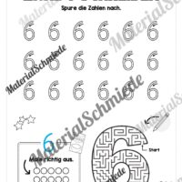 Arbeitsheft: Zahl 6 schreiben lernen (20 Arbeitsblätter) - Arbeitsblatt 06