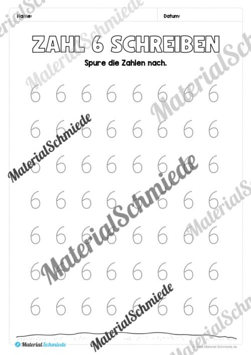Arbeitsheft: Zahl 6 schreiben lernen (20 Arbeitsblätter) - Arbeitsblatt 09