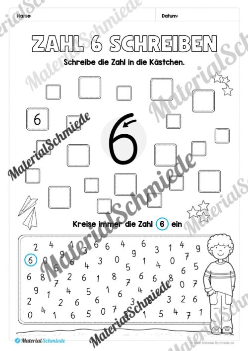 Arbeitsheft: Zahl 6 schreiben lernen (20 Arbeitsblätter) - Arbeitsblatt 10