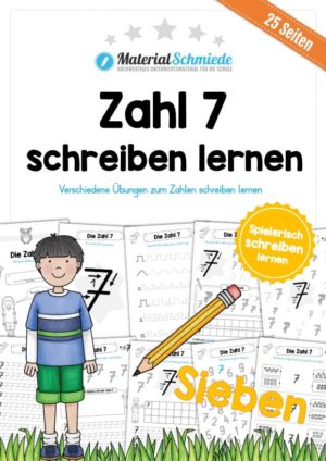 Zahl 7 schreiben lernen (25 Arbeitsblätter)