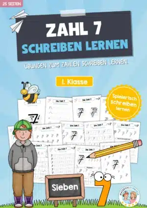 Arbeitsheft: Zahl 7 schreiben lernen (25 Arbeitsblätter)