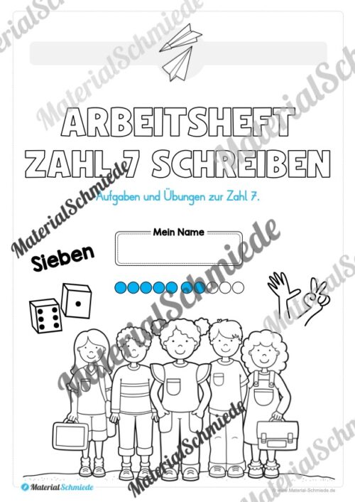 Arbeitsheft: Zahl 7 schreiben lernen (20 Arbeitsblätter) - Arbeitsblatt 01