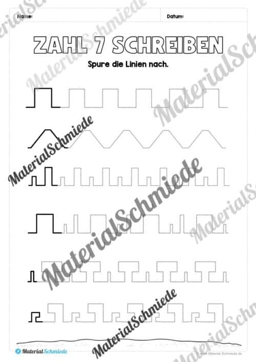 Arbeitsheft: Zahl 7 schreiben lernen (20 Arbeitsblätter) - Arbeitsblatt 02