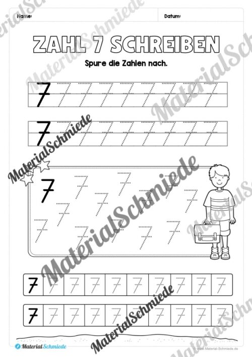 Arbeitsheft: Zahl 7 schreiben lernen (20 Arbeitsblätter) - Arbeitsblatt 04